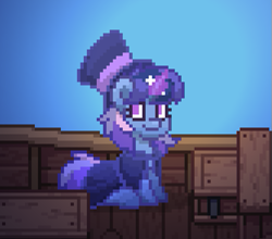 Size: 501x440 | Tagged: safe, imported from derpibooru, oc, oc:flawless sparklemoon, pony, unicorn, pony town, boat, female, fusion, fusion:trixie, fusion:twilight sparkle, fusion:twixie, glowing, glowing horn, horn, looking at you, mare, my little pony the movie: the death of twilight sparkle, solo