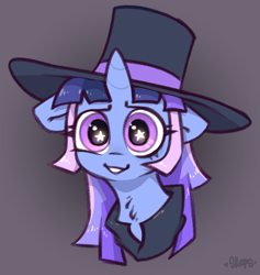 Size: 1925x2028 | Tagged: safe, artist:spoopygander, imported from derpibooru, oc, oc only, oc:flawless sparklemoon, pony, unicorn, cape, clothes, cute, female, fusion, fusion:trixie, fusion:twilight sparkle, fusion:twixie, hat, horn, looking at you, mare, my little pony the movie: the death of twilight sparkle, smiling, smiling at you, solo