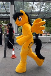 Size: 600x900 | Tagged: safe, artist:atalonthedeer, imported from derpibooru, oc, oc:kazagh, human, pegasus, eurofurence, fursuit, irl, irl human, photo, ponysuit, side view, solo focus, spread wings, walking, wings