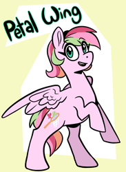 Size: 2118x2895 | Tagged: safe, artist:smirk, imported from derpibooru, oc, oc only, oc:petal wing, magical lesbian spawn, offspring, parent:fluttershy, parent:rainbow dash, parents:flutterdash, solo, spread wings, wings