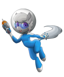 Size: 1600x1920 | Tagged: safe, alternate version, artist:darkdoomer, silver spoon, semi-anthro, female, glasses, phaser, simple background, solo, spacesuit, transparent background