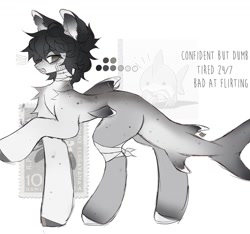 Size: 1440x1350 | Tagged: safe, artist:misty.mooon, imported from derpibooru, oc, oc only, original species, pony, shark, shark pony, bandage, chest fluff, ear piercing, earring, fins, jewelry, male, piercing, solo, stallion