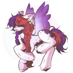 Size: 876x876 | Tagged: safe, artist:misty.mooon, imported from derpibooru, oc, oc only, pegasus, pony, braid, ear piercing, earring, female, flying, jewelry, mare, piercing, simple background, solo, unshorn fetlocks, white background