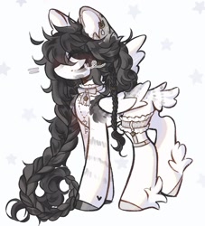 Size: 1440x1583 | Tagged: safe, artist:misty.mooon, imported from derpibooru, oc, oc only, oc:dove, pegasus, pony, braid, choker, ear piercing, earring, eye clipping through hair, female, fetlock tuft, garter straps, jewelry, mare, necklace, piercing, solo