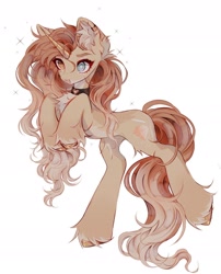 Size: 1440x1784 | Tagged: safe, artist:misty.mooon, imported from derpibooru, oc, oc only, pony, unicorn, chest fluff, choker, ear piercing, earring, female, heterochromia, horn, jewelry, mare, piercing, simple background, solo, unshorn fetlocks, white background