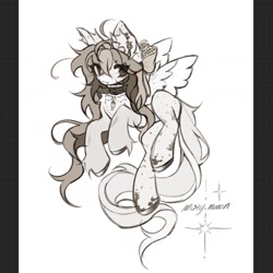 Size: 1440x1440 | Tagged: safe, artist:misty.mooon, imported from derpibooru, oc, oc only, pegasus, pony, choker, ear fluff, ear piercing, earring, female, jewelry, mare, necklace, piercing, simple background, solo, unshorn fetlocks, white background