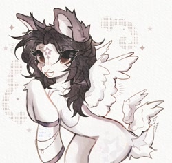 Size: 1440x1367 | Tagged: safe, artist:misty.mooon, imported from derpibooru, oc, oc only, oc:v, pegasus, pony, bracelet, ear fluff, eye clipping through hair, eyebrows, eyebrows visible through hair, female, jewelry, mare, solo, tail wings