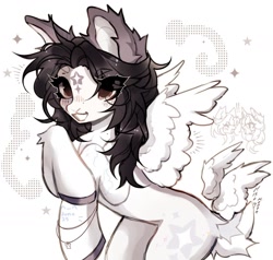 Size: 1440x1370 | Tagged: safe, alternate version, artist:misty.mooon, imported from derpibooru, oc, oc only, oc:v, pegasus, pony, bracelet, ear fluff, eye clipping through hair, eyebrows, eyebrows visible through hair, female, jewelry, mare, solo, tail wings