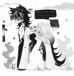 Size: 1440x1471 | Tagged: safe, artist:misty.mooon, imported from derpibooru, oc, oc only, oc:maverick oaks, earth pony, pony, male, outdoors, reference sheet, solo, stallion, straw in mouth, unshorn fetlocks