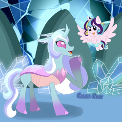 Size: 2024x2024 | Tagged: safe, artist:cookie-ruby, imported from derpibooru, princess flurry heart, oc, oc:arista, changedling, changeling, alternate universe, changedling oc, changeling oc