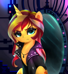 Size: 2053x2231 | Tagged: safe, artist:darksly, imported from derpibooru, sunset shimmer, pony, unicorn, equestria at war mod, commission, eyeshadow, female, frown, horn, makeup, mare, mirror portal, solo