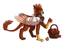 Size: 3600x2600 | Tagged: safe, artist:monnarcha, imported from derpibooru, oc, oc only, oc:pavlos, griffon, apple, bandage, basket, clothes, food, male, scarf, simple background, solo, striped scarf, transparent background