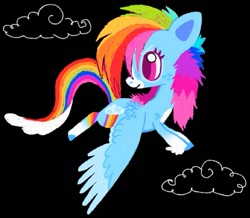 Size: 680x592 | Tagged: safe, artist:sweetpinkheart0, imported from derpibooru, rainbow dash, pegasus, pony, black background, cloud, flying, simple background, solo