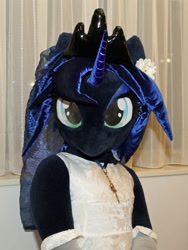 Size: 675x900 | Tagged: safe, artist:kolshica, imported from derpibooru, princess luna, 2017, bust, clothes, dress, fursuit, indoors, irl, jewelry, photo, ponysuit, portrait, regalia, socks, solo