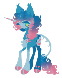 Size: 1542x1942 | Tagged: safe, artist:webkinzworldz, imported from derpibooru, oc, oc only, oc:crownberry apple, bat pony, bat pony unicorn, hybrid, pony, unicorn, 2022, bigender, blue coat, blue eyelashes, chest fluff, chest marking, coat markings, colored eyelashes, colored hooves, colored horn, colored legs, curly mane, curly tail, ear tufts, facial markings, freckles, gradient mane, gradient tail, hooves, horn, leg markings, leonine tail, lineless, long legs, long mane, long tail, magical lesbian spawn, mask (coat marking), next generation, no mouth, no pupils, offspring, old art, parent:pinkie pie, parent:princess luna, parents:lunapie, pink hooves, profile, simple background, snip (coat marking), solo, sparkles, sparkly mane, sparkly tail, striped horn, tail, tail fluff, thin legs, thin tail, transparent background, two toned eyes, unicorn oc