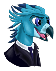 Size: 2348x2964 | Tagged: safe, artist:jack-varus, imported from derpibooru, oc, oc:ocean squall, classical hippogriff, hippogriff, bust, clothes, costume, fangs, hippogriff oc, male, mlp fim's fourteenth anniversary, portrait, simple background, suit, transparent background, vampire costume