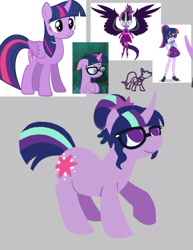 Size: 1170x1519 | Tagged: safe, artist:toothpaste_spl, imported from derpibooru, sci-twi, twilight sparkle, pony, unicorn, equestria girls, equestria girls ponified, gray background, horn, lineless, midnight sparkle, screencap reference, simple background, smiling, unicorn sci-twi