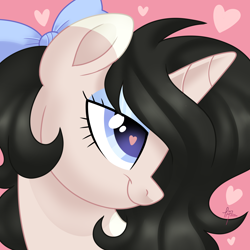 Size: 4000x4000 | Tagged: safe, artist:fizzlefer, imported from derpibooru, oc, oc only, oc:bejewelled clouddust, alicorn, pony, alicorn oc, black mane, blue bow, blue eyes, blue eyeshadow, body markings, bow, color palette, ear markings, eyeshadow, feminine stallion, hair bow, horn, icon, long hair, long hair male, long mane, long mane male, makeup, male, male alicorn, matching icon, simple background, solo, wings