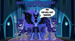 Size: 1800x1000 | Tagged: safe, artist:miketheelephantbrony, artist:sofunnyguy, artist:vector-brony, imported from derpibooru, nightmare moon, castle of the royal pony sisters, mlp fim's fourteenth anniversary, night guard