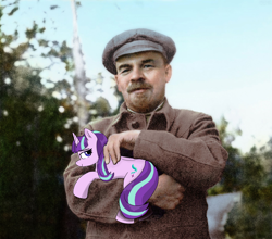 Size: 3000x2634 | Tagged: safe, artist:aubs, imported from derpibooru, starlight glimmer, human, pony, unicorn, holding a pony, horn, lenin, newbie artist training grounds, photo, photomanipulation, vladimir lenin