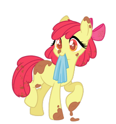 Size: 1080x1156 | Tagged: safe, artist:xiaotanhuan, imported from derpibooru, apple bloom, earth pony, pony, bow, dirty, female, full body, hair bow, mare, mouth hold, older, rag, show accurate, simple background, smiling, solo, transparent background