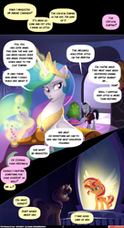 Size: 2894x5308 | Tagged: safe, artist:lummh, artist:maybehawthorn, imported from derpibooru, chancellor neighsay, princess celestia, sunset shimmer, alicorn, pony, unicorn, comic:the princess of love, absurd resolution, alicornified, artificial wings, augmented, comic, crystal, female, filly, foal, glowing, glowing horn, horn, imagine spot, levitation, magic, magic wings, male, mare, mirror, race swap, reflection, shimmercorn, speech bubble, spread wings, stallion, telekinesis, wings