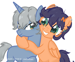 Size: 750x624 | Tagged: safe, artist:xiaotanhuan, imported from derpibooru, oc, oc only, pegasus, pony, unicorn, horn