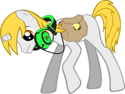 Size: 3800x2853 | Tagged: safe, artist:ryanthebrony, imported from derpibooru, oc, oc:schwank, pony, unicorn, bag, broken horn, headphones, horn, male, saddle bag, simple background, solo, stallion, transparent background, vector