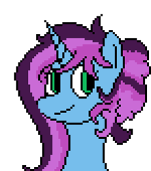 Size: 450x510 | Tagged: safe, artist:nukepony360, imported from derpibooru, oc, oc only, oc:periwinkle, pony, unicorn, artfight, bust, digital art, female, horn, mare, pixel art, portrait, simple background, solo, transparent background