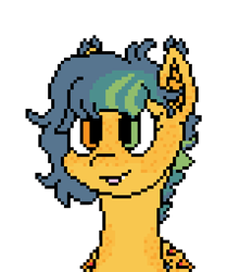 Size: 450x510 | Tagged: safe, artist:nukepony360, imported from derpibooru, oc, oc only, oc:pitchpatch, bat pony, :p, artfight, bust, digital art, ear fluff, female, folded wings, mare, pixel art, portrait, short mane, simple background, solo, tongue out, transparent background, wings