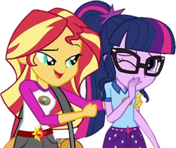 Size: 2998x2520 | Tagged: safe, edit, edited screencap, editor:mrtoonlover83, imported from derpibooru, screencap, sci-twi, sunset shimmer, twilight sparkle, human, equestria girls, background removed, camp everfree outfits, duo, duo female, female, my little pony equestria girls: legend of everfree, not a vector