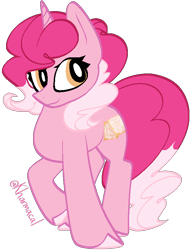 Size: 562x741 | Tagged: safe, artist:kharmacal, imported from derpibooru, oc, oc only, oc:strawberry poptart, unicorn, curly hair, horn, looking offscreen, simple background, solo, transparent background, two toned mane