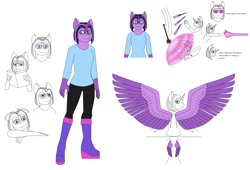 Size: 3135x2131 | Tagged: safe, artist:star153, imported from derpibooru, twilight sparkle, alicorn, anthro, pony, blast, book, boots, clothes, daggers, fingers, force field, hand, light blue, mace, magic, pants, purple, redesign, shirt, shoes, solo, something in the description, telekinesis, twilight sparkle (alicorn), weapon, wings