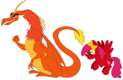 Size: 1116x728 | Tagged: safe, artist:meghan12345, imported from derpibooru, dragon, pegasus, pony, angry birds, bow, duo, duo male and female, female, hair bow, male, mare, mighty dragon, ponified, ruby (angry birds), simple background, smiling, spread wings, transparent background, wings