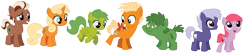 Size: 1584x344 | Tagged: safe, artist:meghan12345, imported from derpibooru, earth pony, pegasus, pony, unicorn, cera, chomper (the land before time), colored wings, colt, ducky (the land before time), female, filly, foal, folded wings, group, horn, littlefoot, male, open mouth, open smile, petrie, ponified, ruby (the land before time), simple background, smiling, spike (the land before time), spread wings, the land before time, transparent background, wings