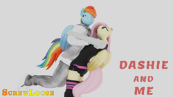 Size: 1920x1080 | Tagged: safe, artist:screwloose, imported from derpibooru, fluttershy, rainbow dash, anthro, clothes, shipping