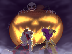 Size: 1106x827 | Tagged: safe, artist:sparkie45, imported from derpibooru, oc, deer, hybrid, pony, unicorn, bill cipher, commission, deadpool, gravity falls, halloween, halloween 2024, happy halloween, holiday, horn, jack skellington, marvel, vgen, ych example, ych result, your character here