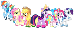 Size: 1829x716 | Tagged: safe, artist:noi kincade, imported from derpibooru, applejack, fluttershy, pinkie pie, rainbow dash, rarity, twilight sparkle, alicorn, earth pony, pegasus, unicorn, female, horn, mane six, simple background, transparent background, twilight sparkle (alicorn)