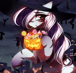 Size: 4096x3942 | Tagged: safe, artist:krissstudios, oc, oc only, pony, female, halloween, hat, holiday, mare, trick or treat