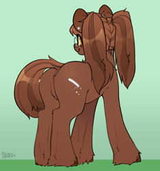 Size: 3000x3200 | Tagged: safe, artist:spoopygander, imported from derpibooru, oc, oc only, oc:chalk, earth pony, pony, butt, butt freckles, cute, cutie mark, ear piercing, earring, featureless crotch, female, freckles, glasses, jewelry, mare, piercing, ponified, ponytail, solo, unshorn fetlocks