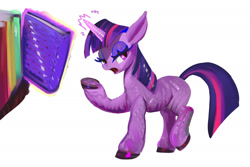 Size: 2000x1333 | Tagged: safe, artist:winpuss, imported from derpibooru, twilight sparkle, pony, unicorn, book, female, magic, mare, simple background, solo, telekinesis, unicorn twilight, white background