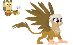 Size: 887x552 | Tagged: safe, artist:royalswirls, imported from derpibooru, gilda, owlowiscious, oc, unnamed oc, bird, griffon, hybrid, owl, owl griffon, base used, female, griffon oc, interspecies offspring, male, offspring, parent:gilda, parent:owlowiscious, simple background, spread wings, white background, wings