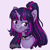 Size: 2100x2100 | Tagged: safe, artist:lullalay, imported from derpibooru, twilight sparkle, alicorn, bat pony, bat pony alicorn, bat pony unicorn, hybrid, pony, unicorn, bat ponified, bat wings, bust, choker, female, horn, jewelry, mane, necklace, ponytail, portrait, purple background, race swap, simple background, smiling, twilight sparkle (alicorn), unicorn twilight, updo, wings