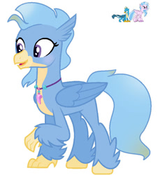 Size: 783x856 | Tagged: safe, artist:royalswirls, imported from derpibooru, gallus, silverstream, oc, unnamed oc, classical hippogriff, griffon, hippogriff, hippogriffon, hybrid, base used, countershading, female, folded wings, interspecies offspring, jewelry, lady looks like a dude, male, necklace, offspring, open mouth, open smile, parent:gallus, parent:silverstream, parents:gallstream, simple background, smiling, white background, wings