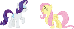 Size: 7688x3000 | Tagged: safe, artist:cloudy glow, imported from derpibooru, fluttershy, rarity, pegasus, unicorn, duo, duo female, eyes closed, female, horn, laughing, simple background, transparent background, vector