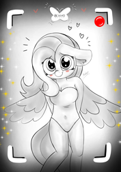 Size: 1240x1754 | Tagged: safe, imported from derpibooru, fluttershy, human, pegasus, pony, adorable face, adorasexy, big eyes, blushing, clothes, cute, floppy ears, heart, heart eyes, humanized, long hair, looking at you, model, modelshy, monochrome, photography, picture frame, ponified, record, sexy, shyabetes, simple background, smiley face, spread wings, stars, swimsuit, wingding eyes, wings, wings down