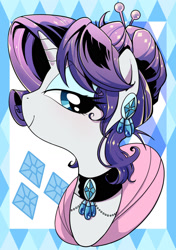 Size: 1204x1712 | Tagged: safe, artist:yukandasama, imported from derpibooru, rarity, pony, bust, deviantart watermark, female, jewelry, looking at you, mare, obtrusive watermark, solo, watermark