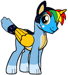 Size: 570x632 | Tagged: safe, artist:shieldwingarmorofgod, imported from derpibooru, oc, oc only, oc:shield wing, alicorn, alicorn oc, bandit heeler, bluey, dog costume, horn, wings