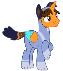 Size: 1238x1390 | Tagged: safe, artist:shieldwingarmorofgod, imported from derpibooru, oc, oc only, oc:ej, alicorn, bluey, dog costume, male, solo, stripe heeler