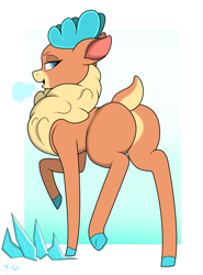 Size: 2000x2700 | Tagged: safe, artist:anix_space, imported from derpibooru, deer, them's fightin' herds, butt, community related, gradient background, ice, plot, simple background, solo, velvet (tfh)